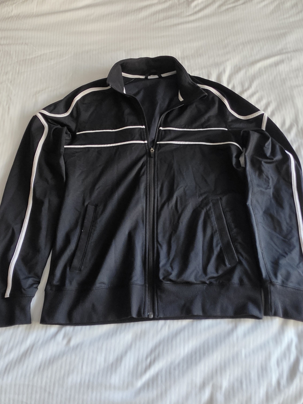 Lululemon Black Athletic Track Jacket with White Piping, Size M
